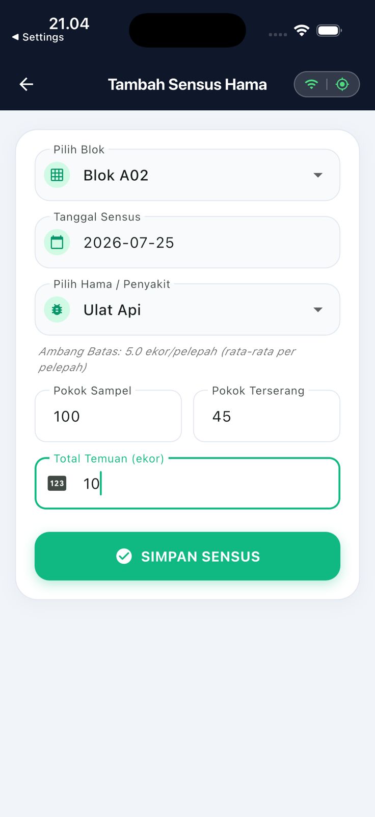 Form sensus hama dengan ambang batas serangan per pelepah