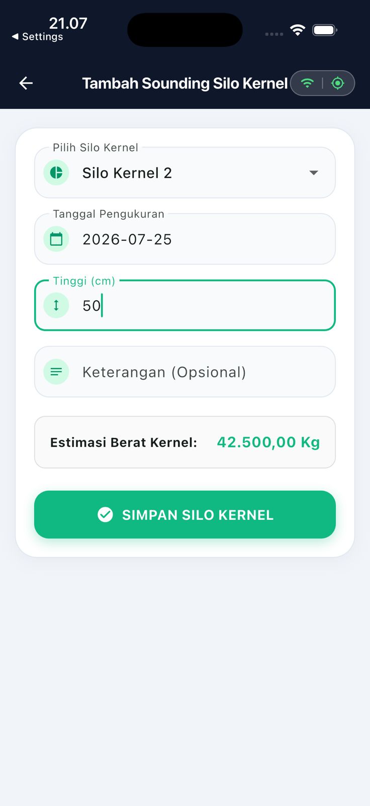 Form sounding silo kernel dengan estimasi berat kernel